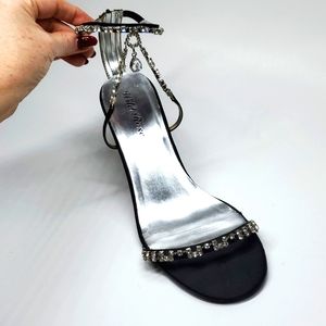 Wild Rose NYNY01 Black Satin Rhinestone Heeled Sandals